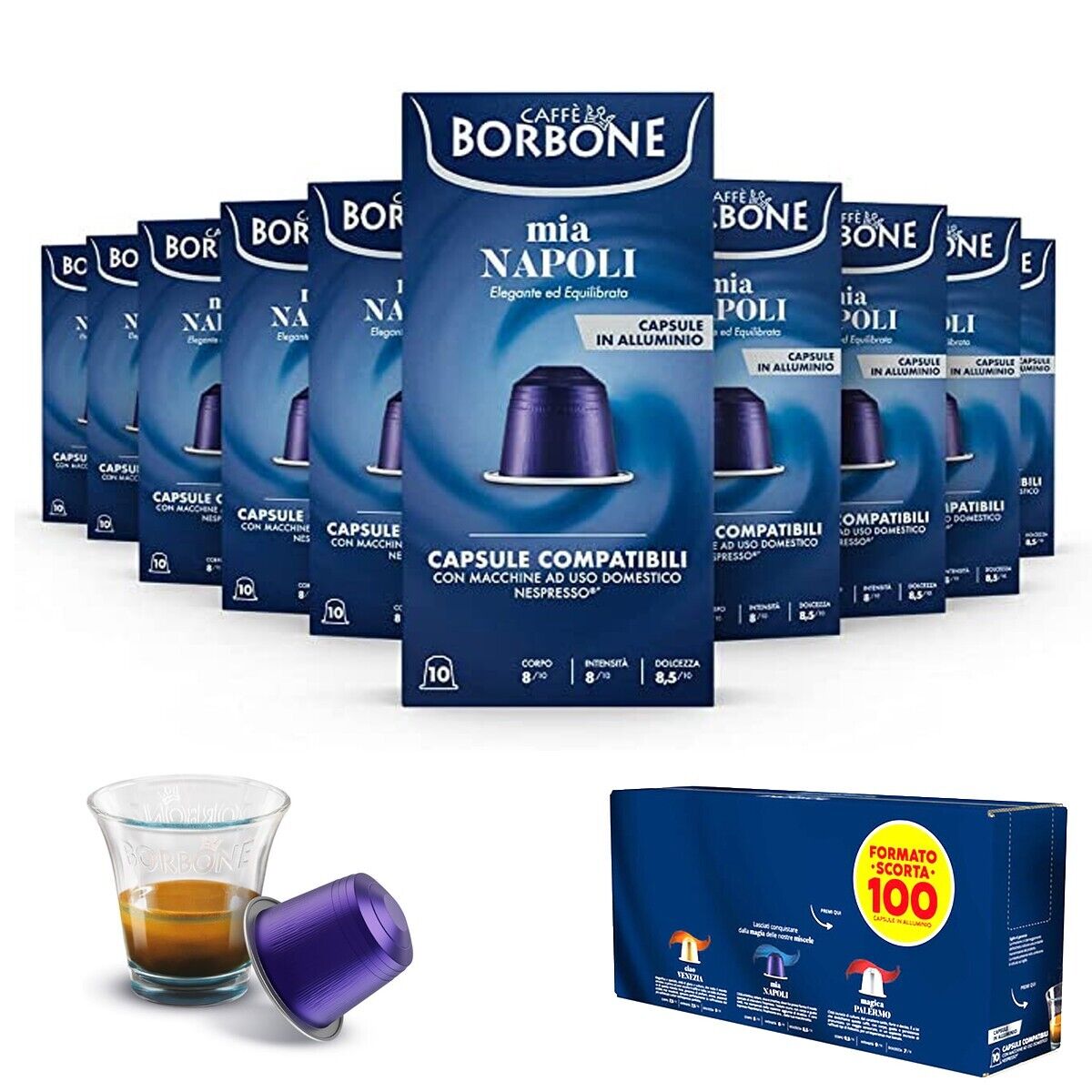 100 CAPSULE IN ALLUMINIO COMPATIBILI CON MACCHINE NESPRESSO MISCELA MIA NAPOLI