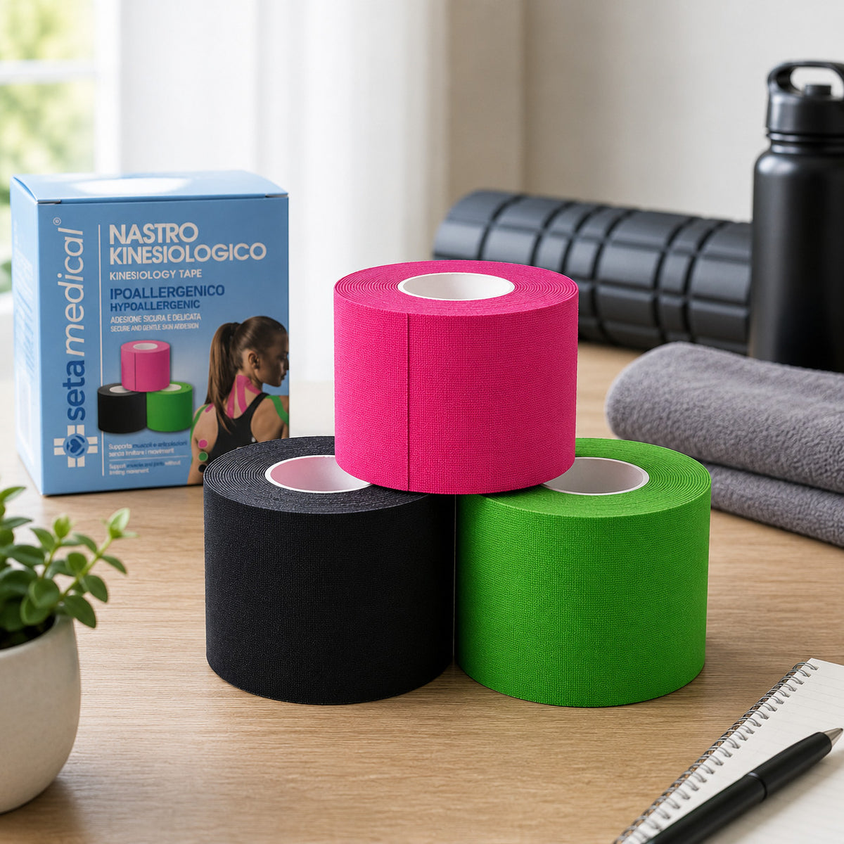 NASTRO KINESIOLOGICO IPOALLERGENICO 5CM x 5M TAPE ELASTICO SPORT VARI COLORI