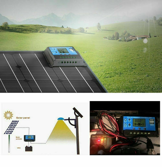 RÉGULATEUR DE CHARGE PANNEAU SOLAIRE CONTRÔLEUR 12V/24V 10A BATEAU CAMPING-CAR VOITURE