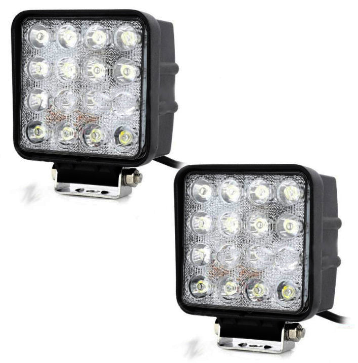 2X PHARE SUPPLÉMENTAIRE LONGUE PORTÉE VOITURE TOUT-TERRAIN 12V CARRÉ 16 LED 6000K 48W
