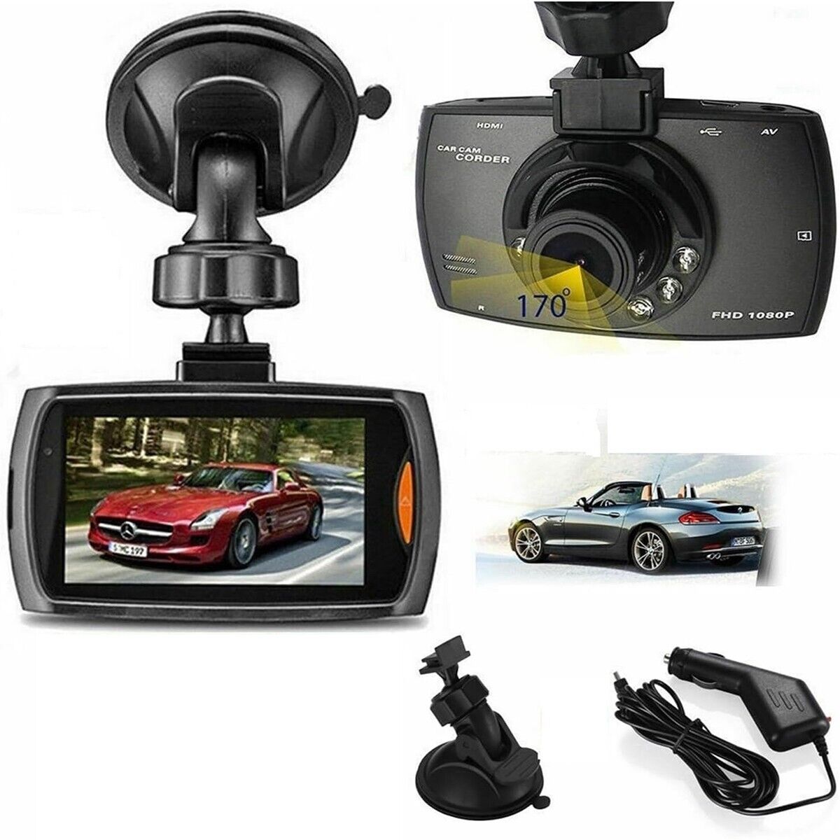 DASH CAM VIDEOCAMERA SICUREZZA AUTO VEICOLI REGISTRATORE VIDEO MONITOR HD