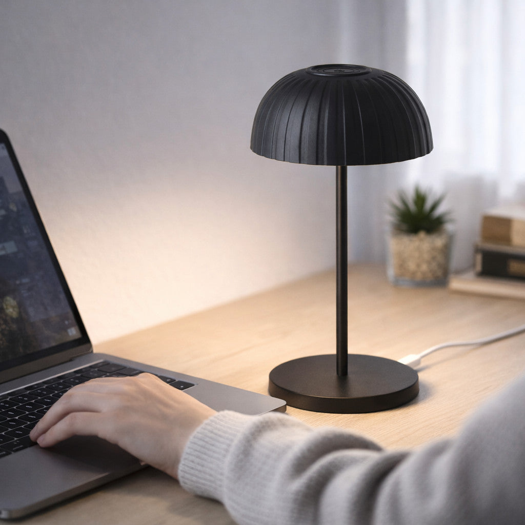 LAMPADA TAVOLO LED RICARICABILE NERA TOUCH USB BATTERIA 2000MAH DESIGN LPT144