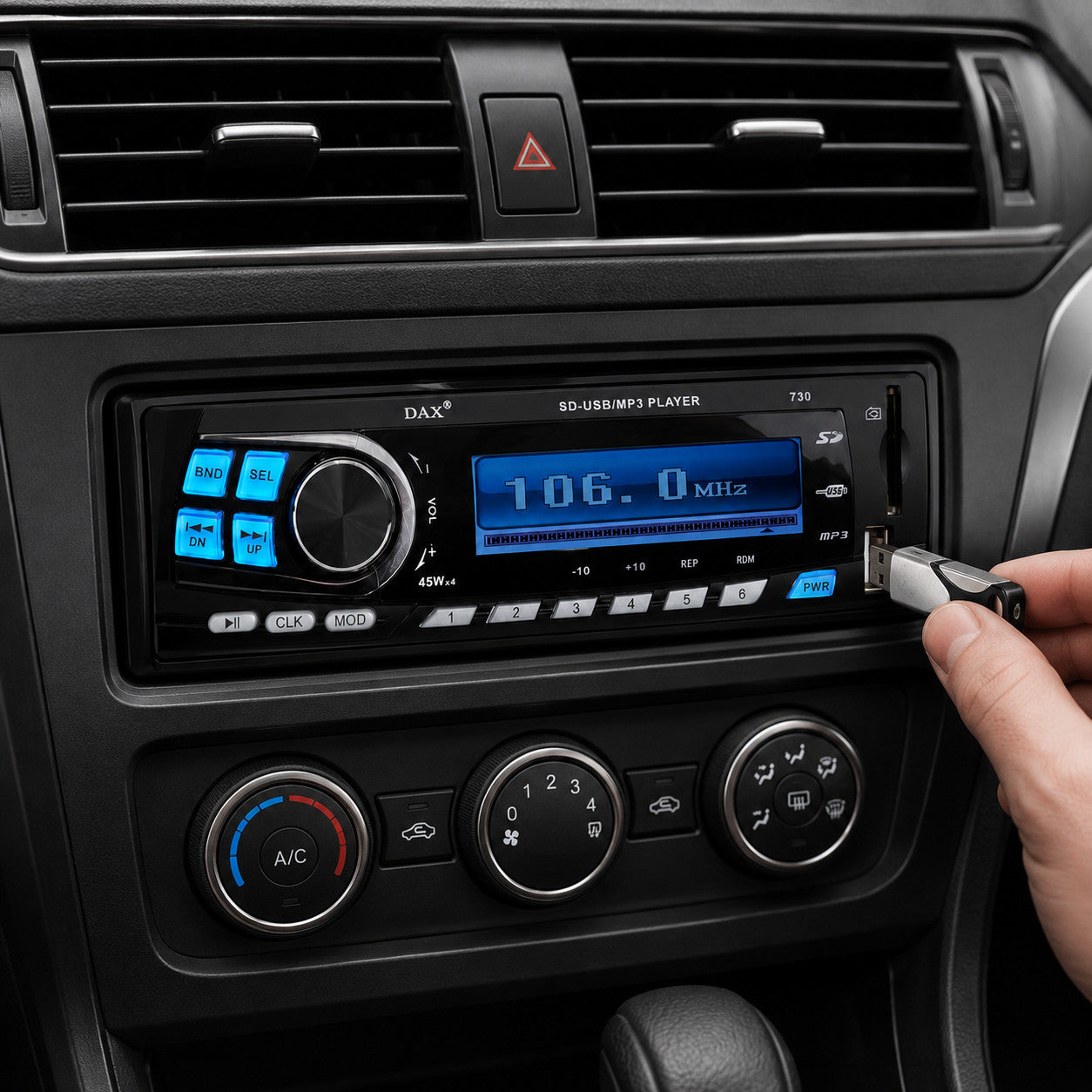 STEREO AUTORADIO AUTO CAMPER RADIO FM MP3 PORTA USB SLOT SD LCD DAX 730 MP
