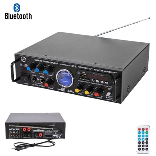 AMPLIFICATEUR AUDIO STÉRÉO 3 CANAUX MICROPHONE FM USB BLUETOOTH KARAOKÉ AS-06128