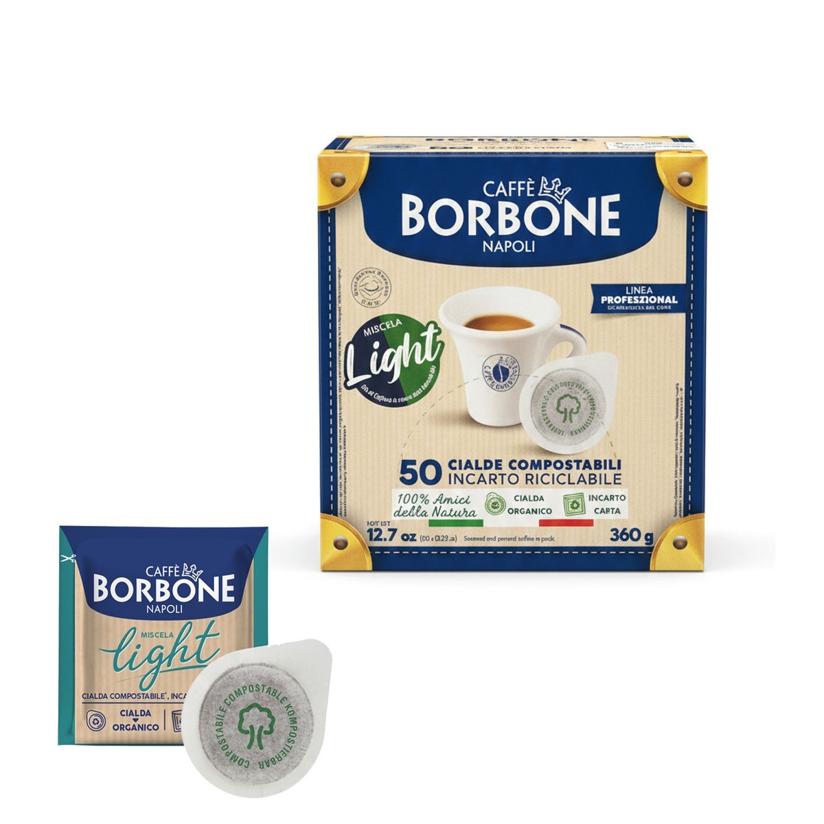 CAFFÈ BORBONE NAPOLI MISCELA LIGHT 50 CIALDE ESE 44MM COMPOSTABILI MONODOSE