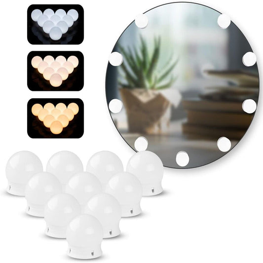 LUCI DA SPECCHIO TRUCCO STILE HOLLYWOOD KIT 10PZ LAMPADINE LED DIMMERABILI