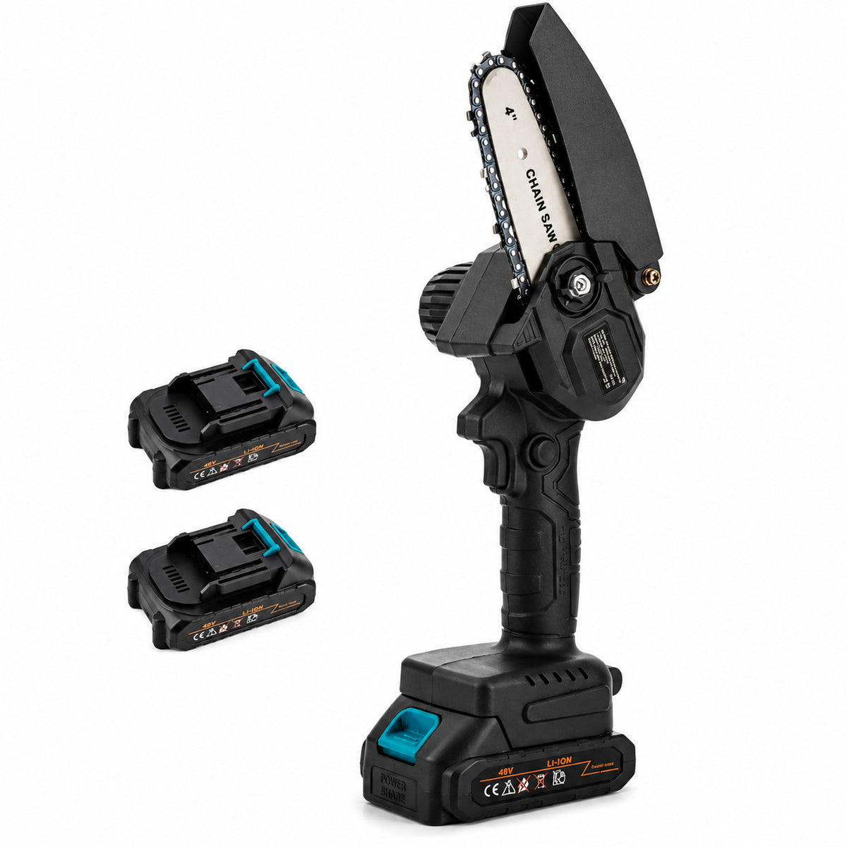MINI SCIE À CHAÎNE ÉLECTRIQUE SANS FIL 48V TRONÇONNEUSE 4" CHAÎNE D'ÉLAGAGE POUR BRANCHES 2 BATTERIES