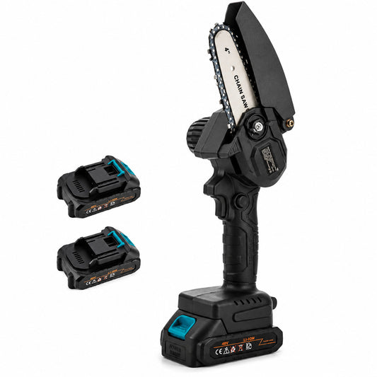 MINI SCIE À CHAÎNE ÉLECTRIQUE SANS FIL 48V TRONÇONNEUSE 4" CHAÎNE D'ÉLAGAGE POUR BRANCHES 2 BATTERIES