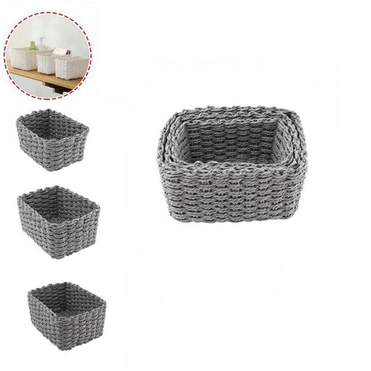 3 CESTINI INTRECCIATI CORDA CESTO PORTA OGGETTI ORGANIZZA RETTANGOLARE 74621