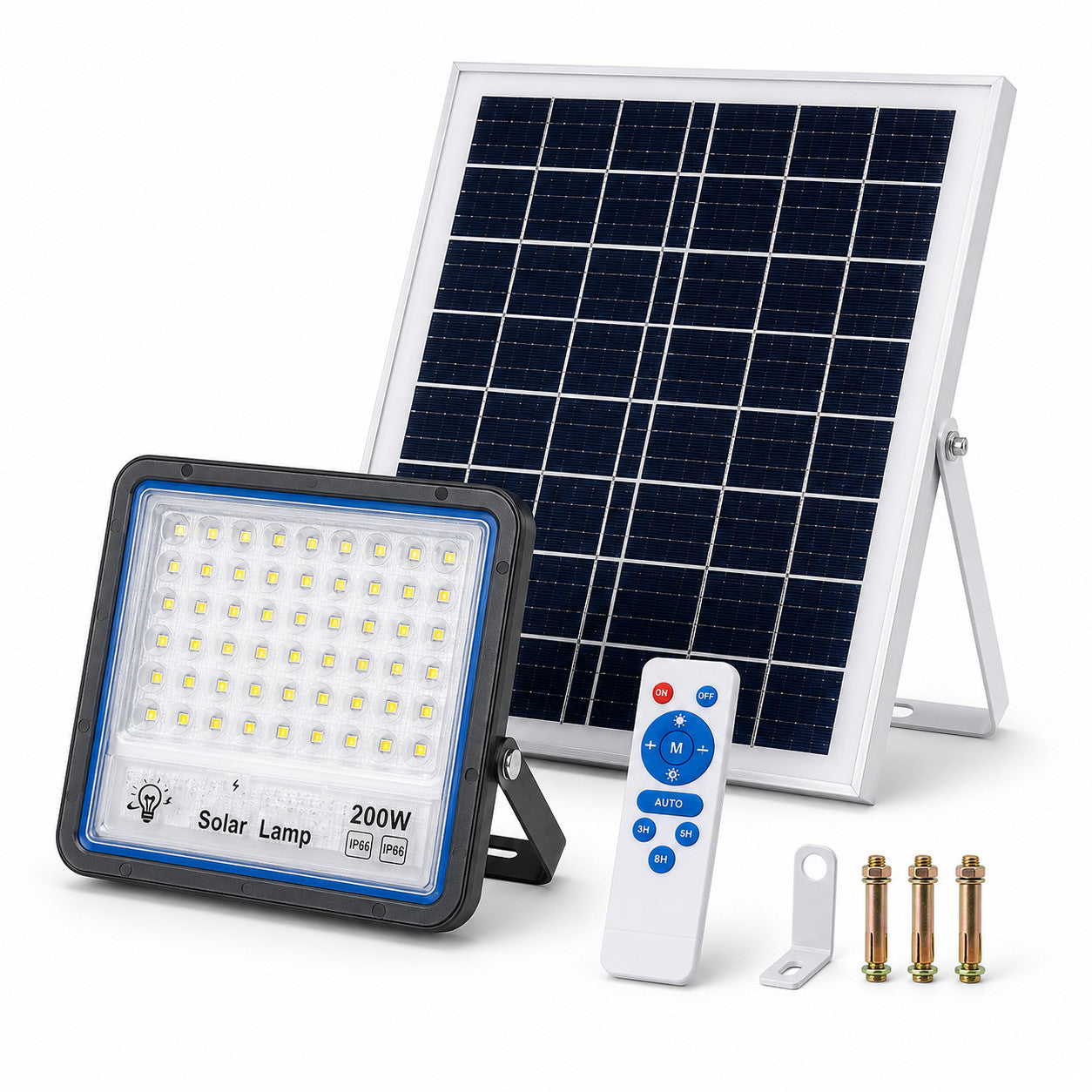 PROJECTEUR LED HAUTE LUMINOSITÉ PANNEAU SOLAIRE CRÉPUSCULAIRE TÉLÉCOMMANDE 200W