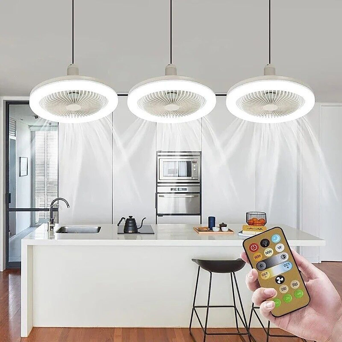 VENTILATORE PLAFONIERA LED DA SOFFITTO E27 REGOLABILE TELECOMANDO 30W AS-01579