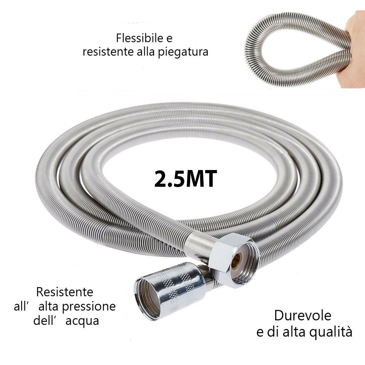 FLEXIBLE DOUCHE POMMEAU DOUCHETTE BAIGNOIRE SALLE DE BAIN 2.5M ACIER CHROMÉ 01985