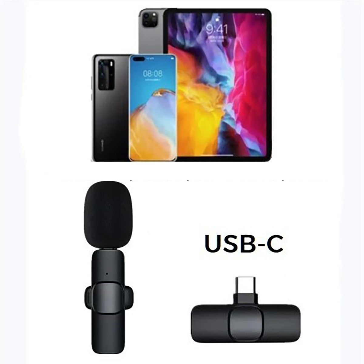 MICRO CRAVATE SANS FIL TYPE C ENTREVUES VIDÉO ENREGISTREUR AUDIO AC48830