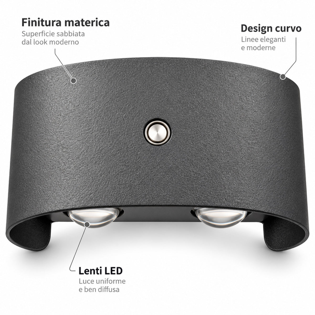 APPLIQUE LED 8W GRIGIA IP65 LAMPADA PARETE ESTERNO 3000K 4000K 6000K ET-31671