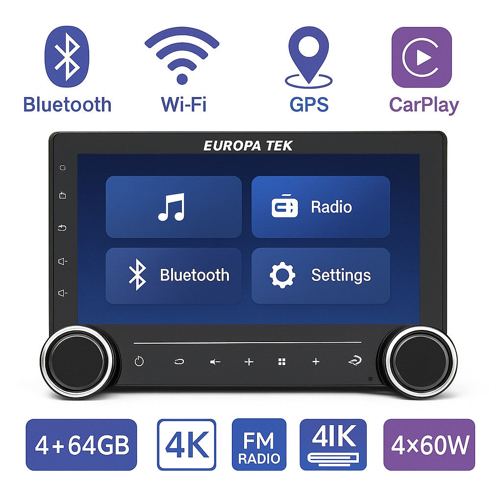 AUTORADIO ANDROID 15.0 AUTO CARPLAY 9" WIFI GPS BLUETOOTH 4+64GB QLED CTC-9807