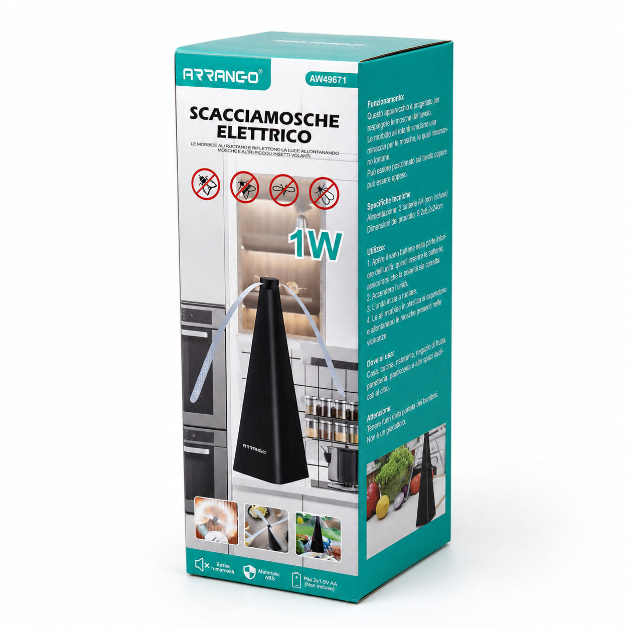 SCACCIAMOSCHE ELETTRICO PER ZANZARE DA TAVOLO 1W BATTERIE AA ARRANGO AW49671