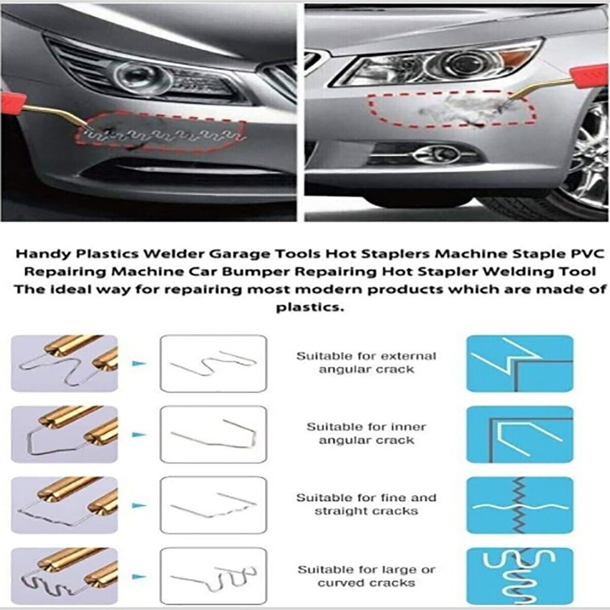 PISTOLA SALDATORE PLASTICA RIPARAZIONE PARAURTI AUTO 100W 4 TIPI DI PUNTE PW80