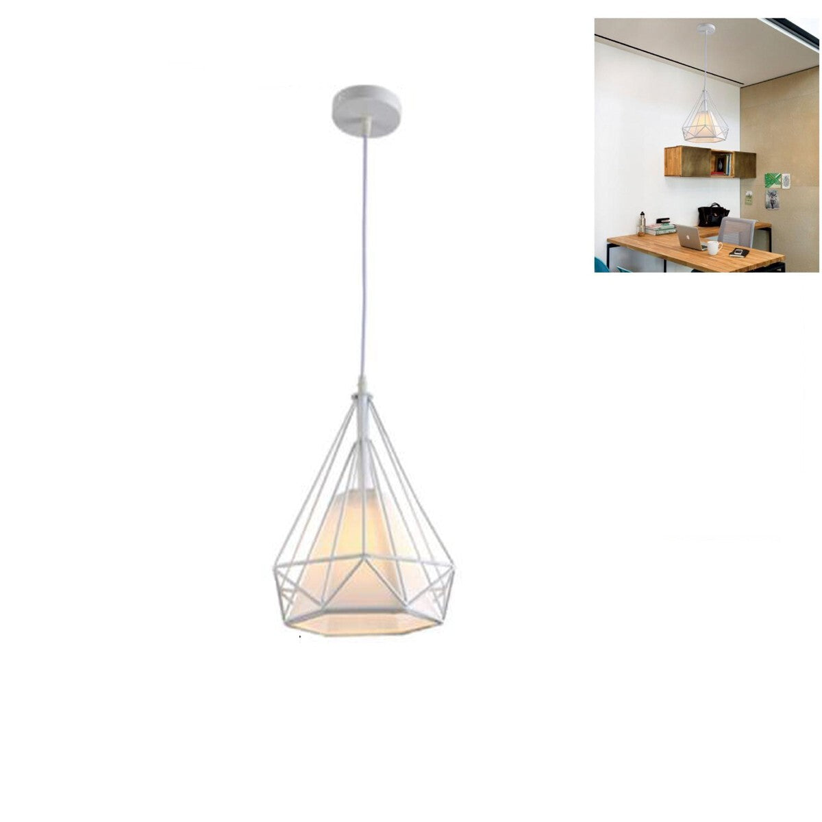 LUSTRE CAGE MÉTAL INDUSTRIEL RÉTRO E27 SUSPENSION VINTAGE BLANC SJ-099