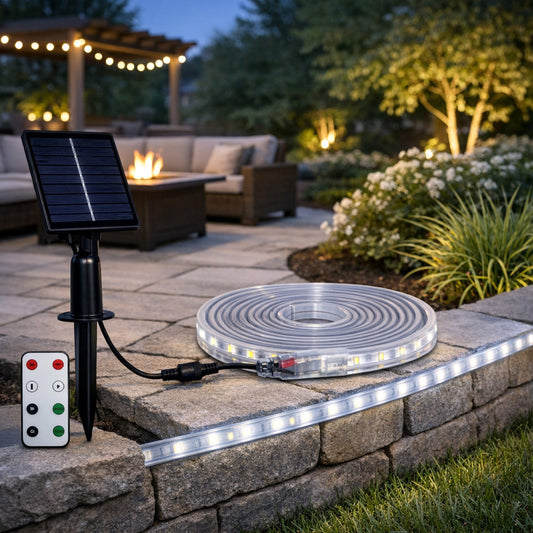 BANDE LED SOLAIRE 5 MÈTRES TÉLÉCOMMANDE BLANC FROID 6500K POUR EXTÉRIEUR ET-31608