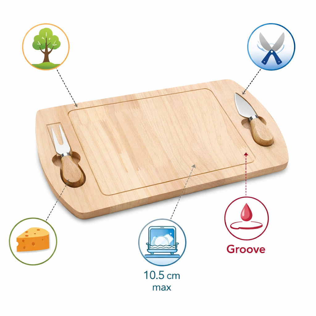 TAGLIERE LEGNO CON SET COLTELLI FORMAGGI 3 PEZZI VASSOIO SERVIZIO APERITIVO CENA