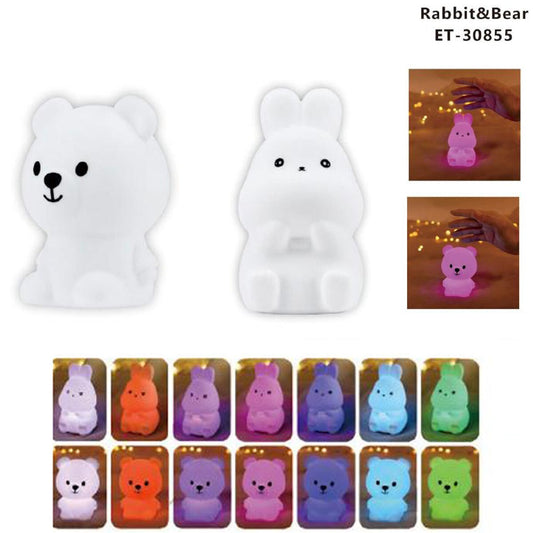LUMINO LAMPE DE NUIT LED SILICONE TABLE CHEVET ENFANTS RVB LAPIN ET OURS