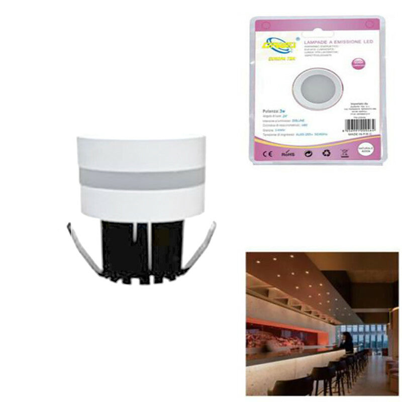 MINI SPOT LED 3W ENCASTRABLE PLAFOND ROND RESSORT 4CM LED BLANC CHAUD 3000K