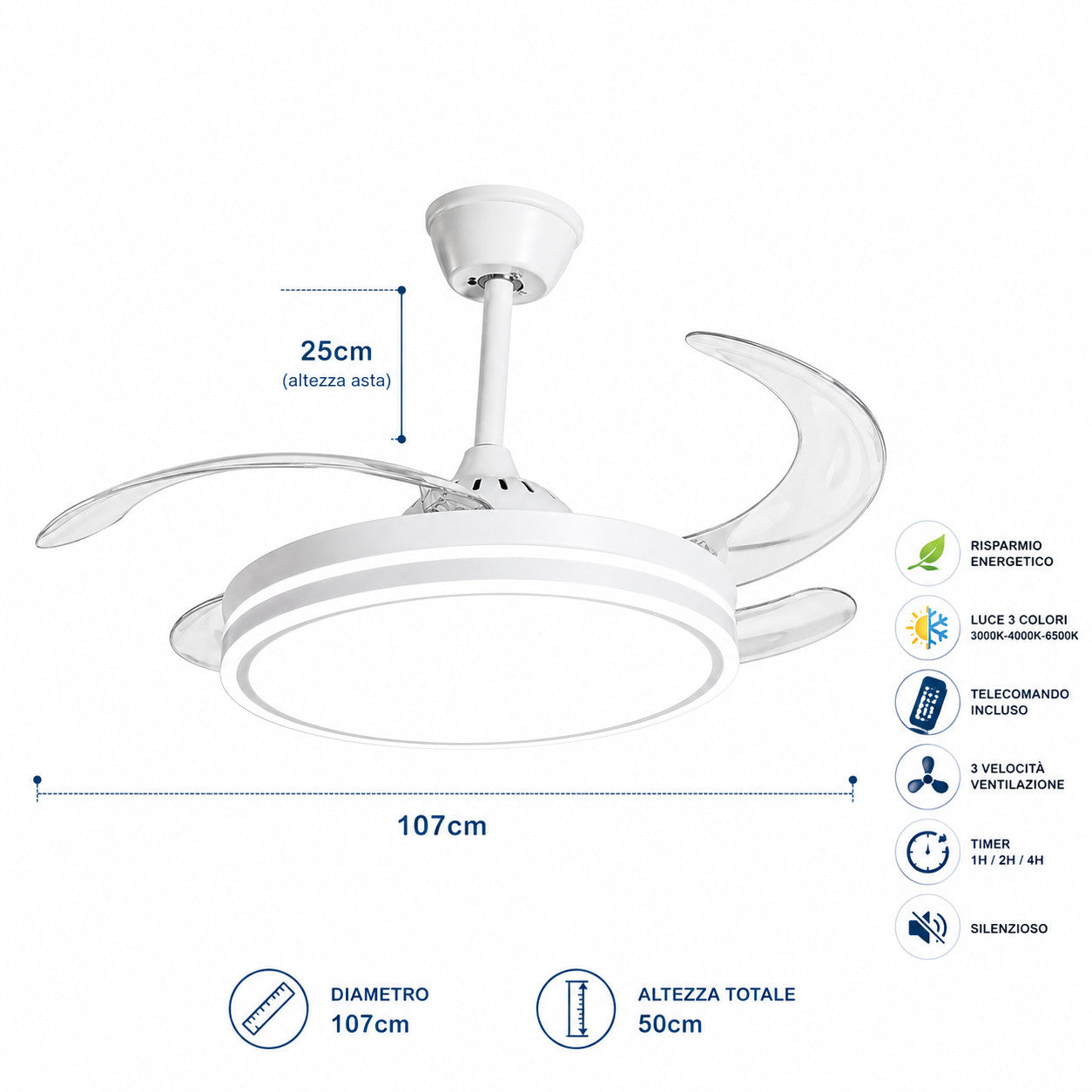 VENTILATEUR DE PLAFOND AVEC LUMIÈRE LED 42" 60W DIMMABLE TÉLÉCOMMANDE SJ-159