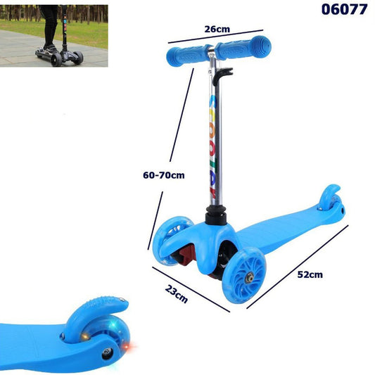 TROTTINETTE ENFANTS 3 ROUES AVEC GUIDON RÉGLABLE ET ROUES LUMINEUSES BLEUES