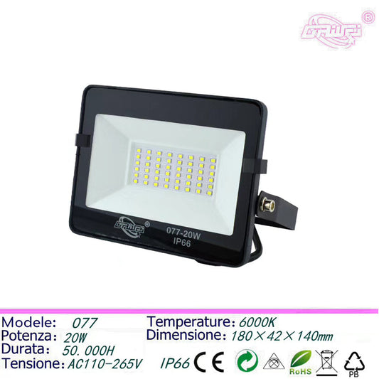 PROJECTEUR LED SMD D'EXTÉRIEUR IP66 20W 6000K BLANC FROID FIN NOIR