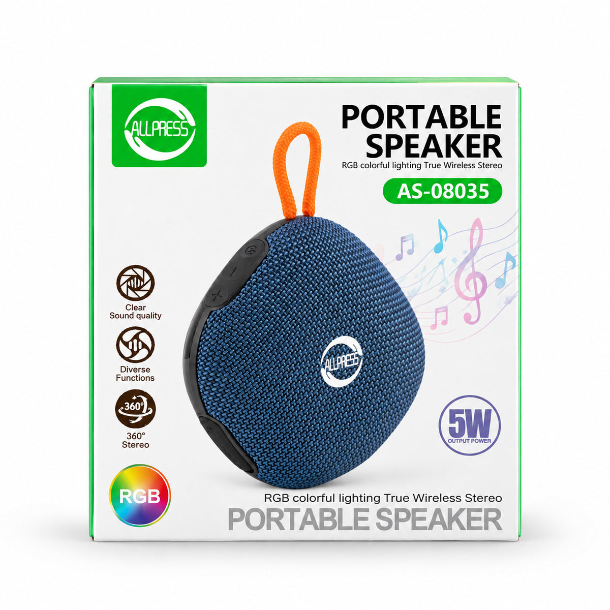 CASSA SPEAKER BLUETOOTH PORTATILE RGB 5W TWS LACCETTO USB RICARICABILE AS-08035