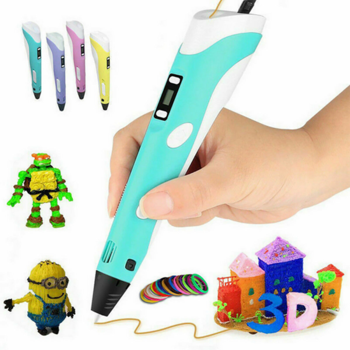 PENNA 3D PEN STEREOSCOPICA PER DISEGNI TRIDIMENSIONALI SET FILAMENTI INCLUSI