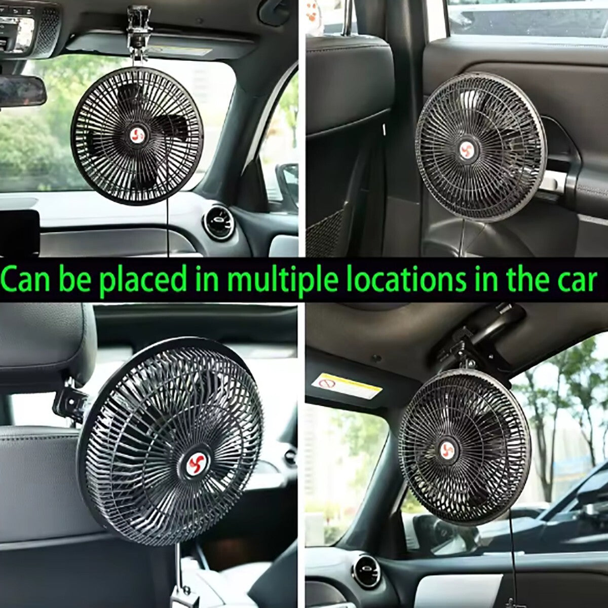 VENTILATEUR OSCILLANT VOITURE CAMION 24V 8" SILENCIEUX CLIP PORTABLE MÉTAL NOIR