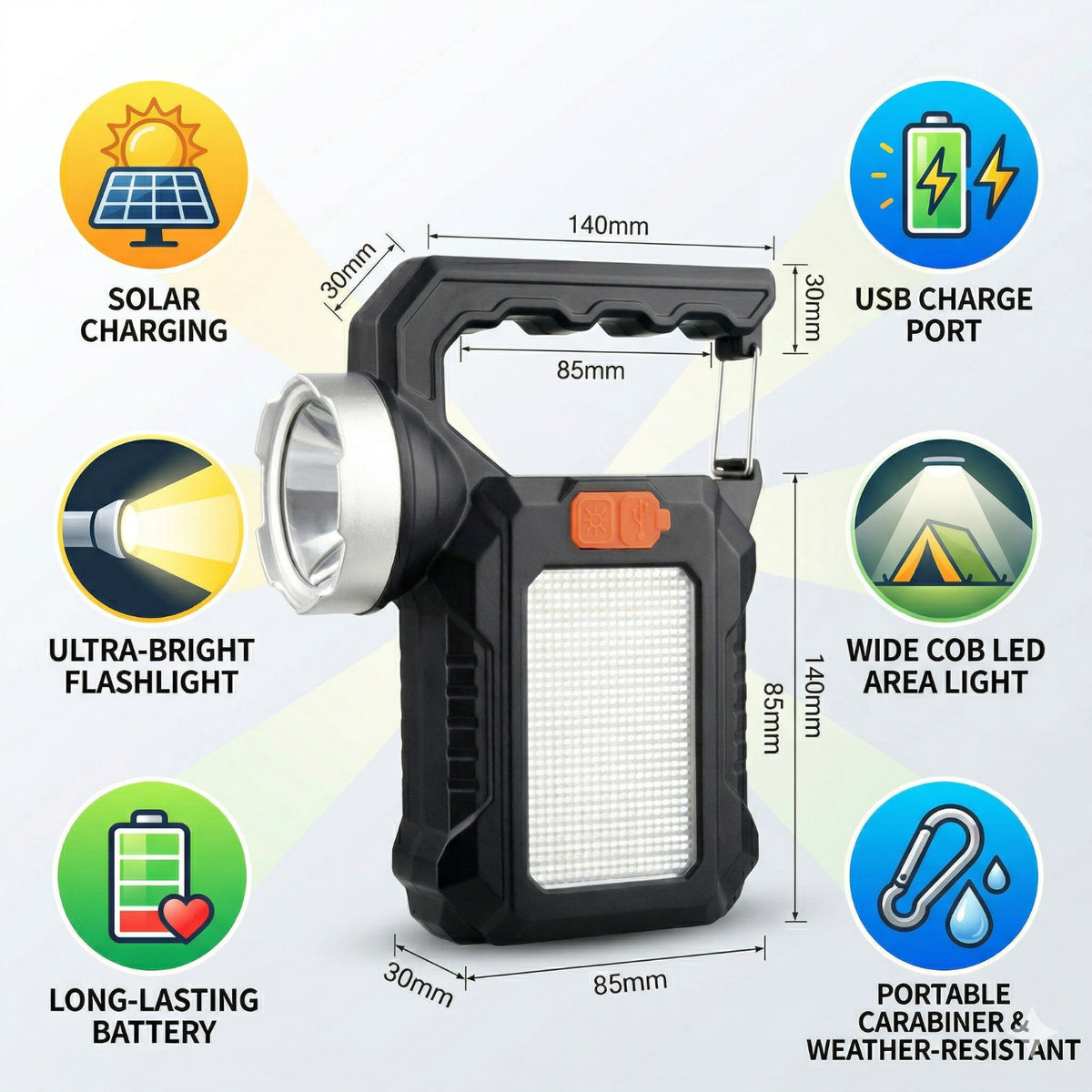 LAMPADA SOLARE PORTATILE RICARICABILE LED TORCIA CAMPEGGIO EMERGENZA TE-B0653