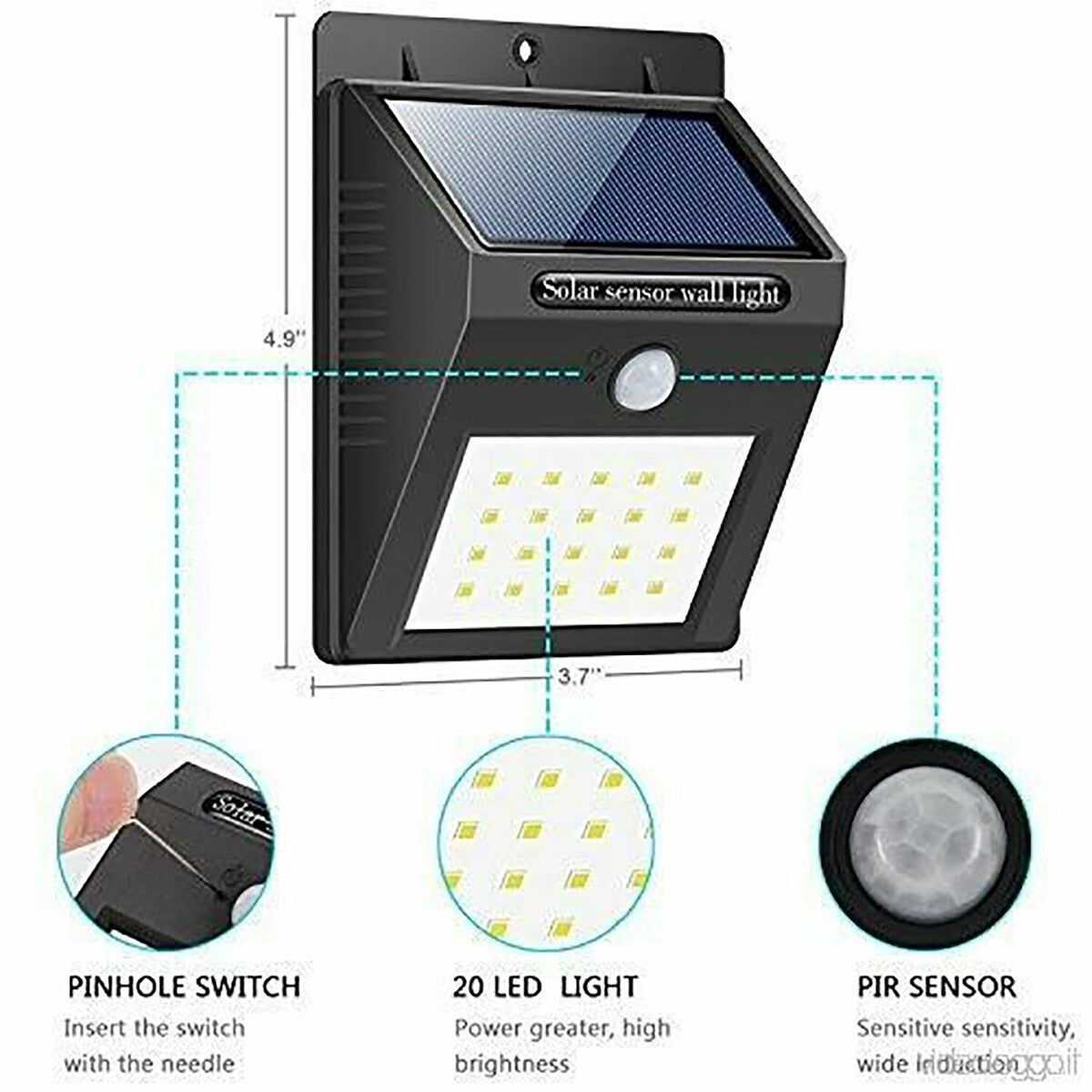 PROJECTEUR SOLAIRE EXTÉRIEUR 20 LED LAMPE JARDIN DÉTECTEUR DE MOUVEMENT LUMIÈRE