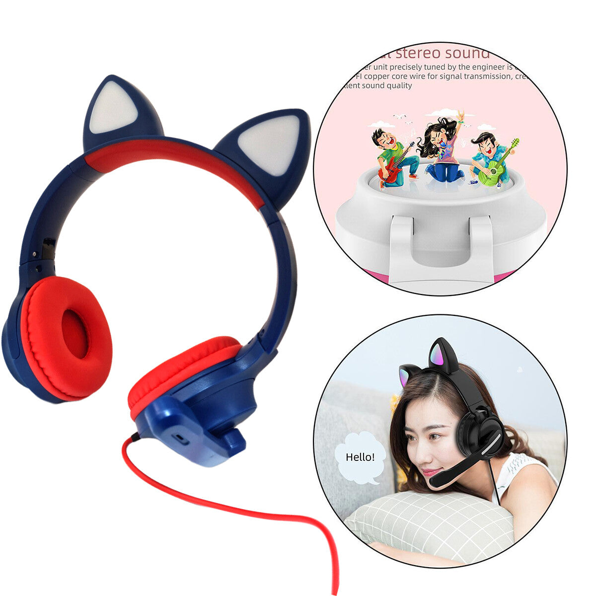 CUFFIE GIOCO AURICOLARE ILLUMINAZIONE LUCE LED RGB ORECCHIE GATTO MICROFONO J30