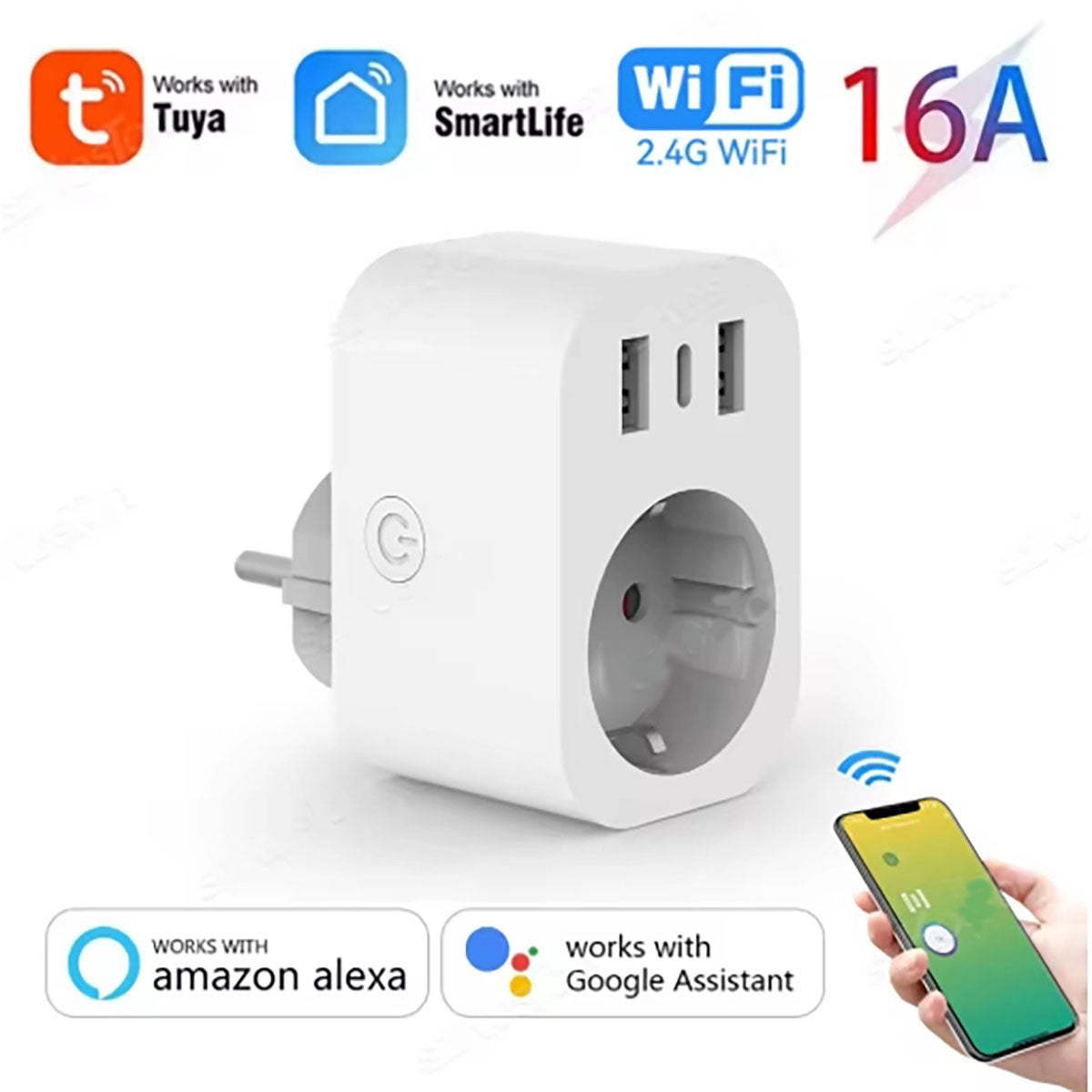 PRISE INTELLIGENTE WIFI 16A 3680W USB TYPE C ALEXA GOOGLE TUYA SMART LIFE MINUTEUR WIBY