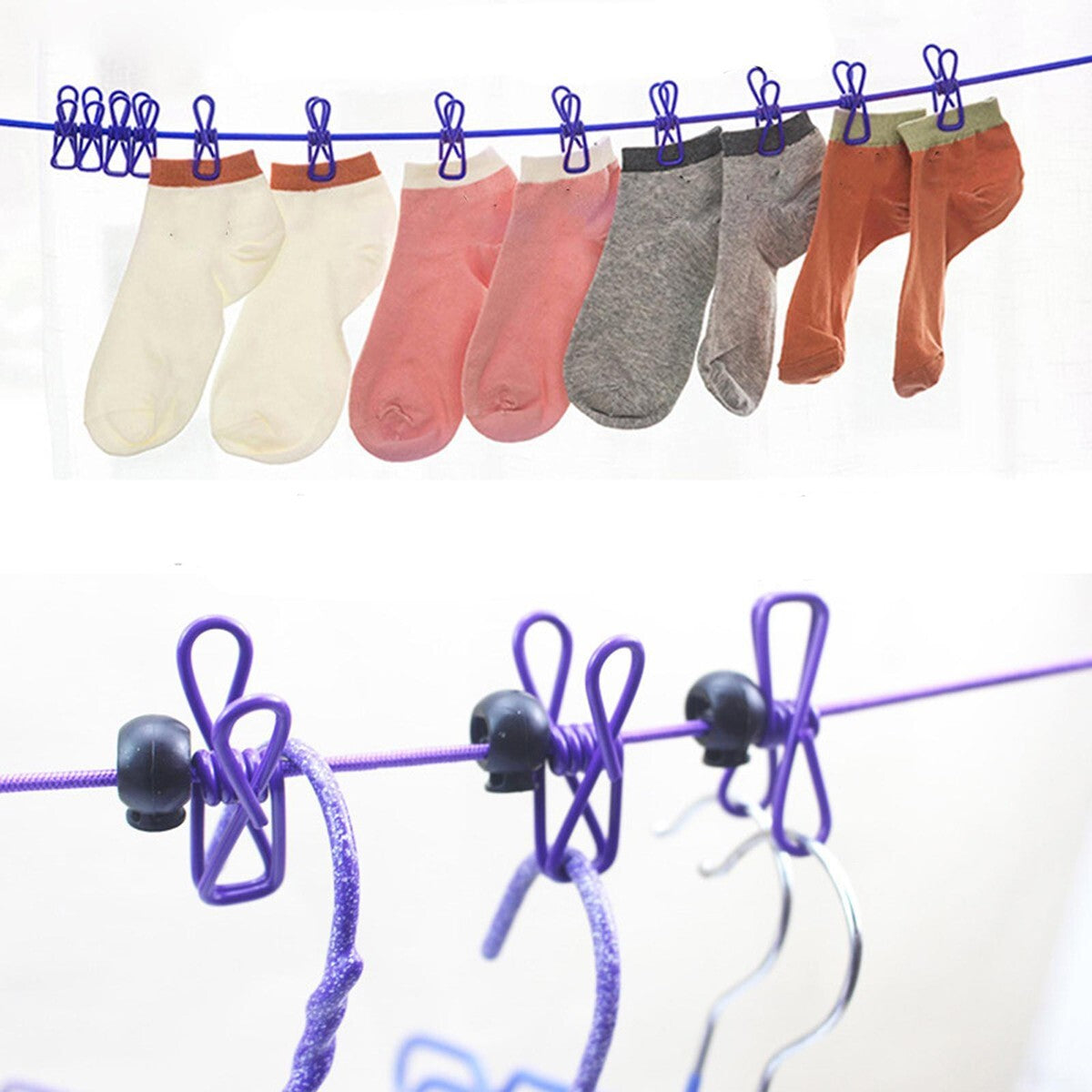 STENDIBIANCHERIA CORDA ELASTICA BALCONE CAVO DA VIAGGIO CAMPEGGIO 12 MOLLETTE