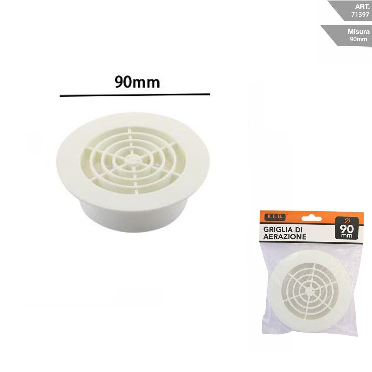 GRIGLIA AERAZIONE 90MM TONDA PLASTICA BIANCA VENTILAZIONE CASA 71398