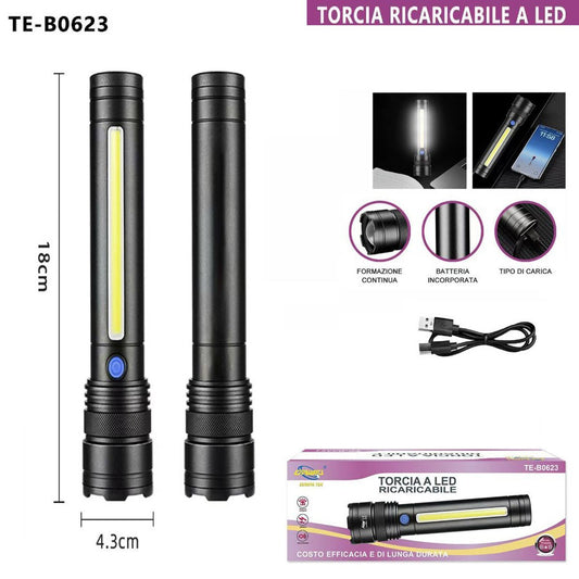 LAMPE TORCHE RECHARGEABLE LED LATÉRALE COB USB PUISSANTE BATTERIE PORTABLE TE-B0623