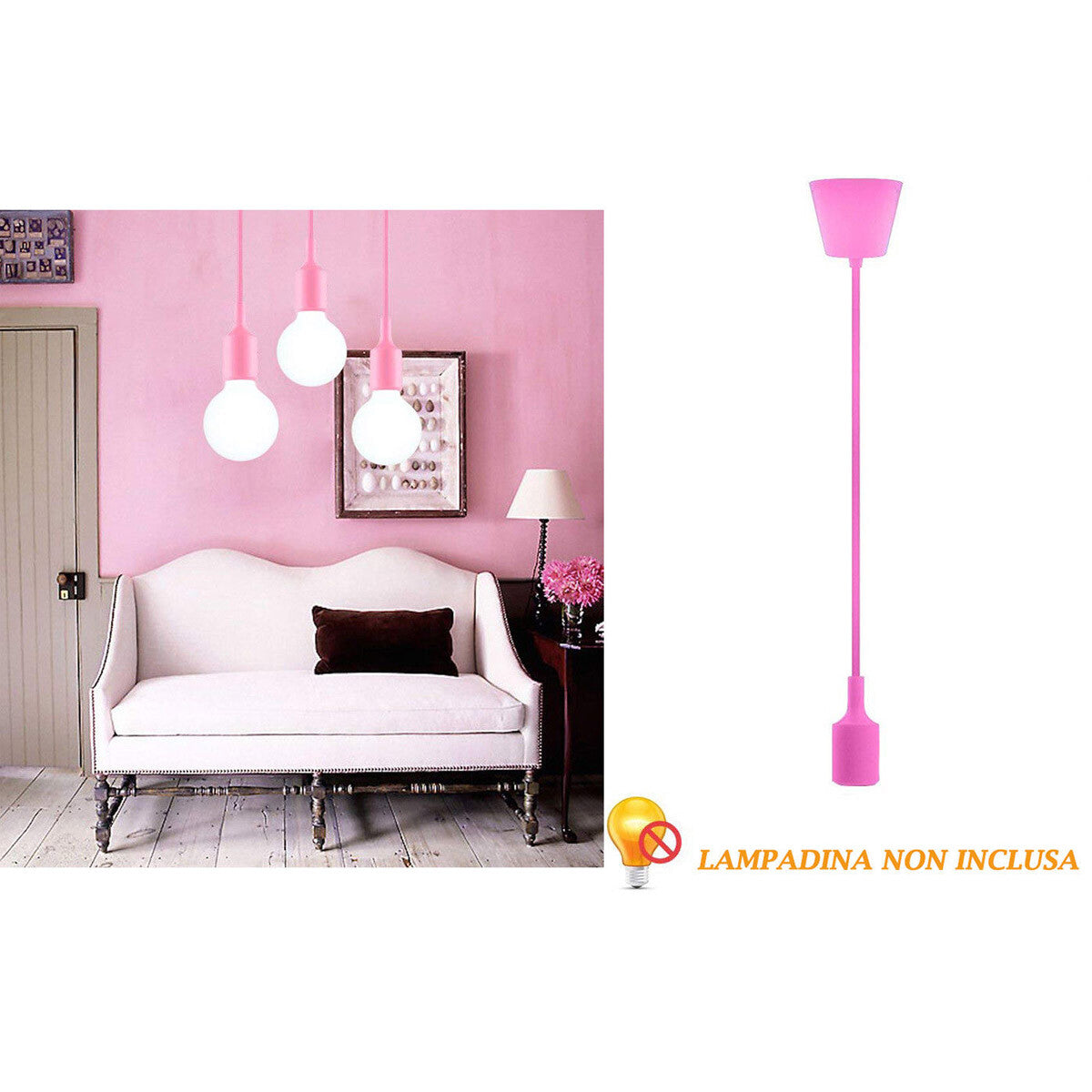 PORTALAMPADA A SOSPENSIONE PENDENTE LAMPADARIO SOFFITTO E27 ROSA DT-J02