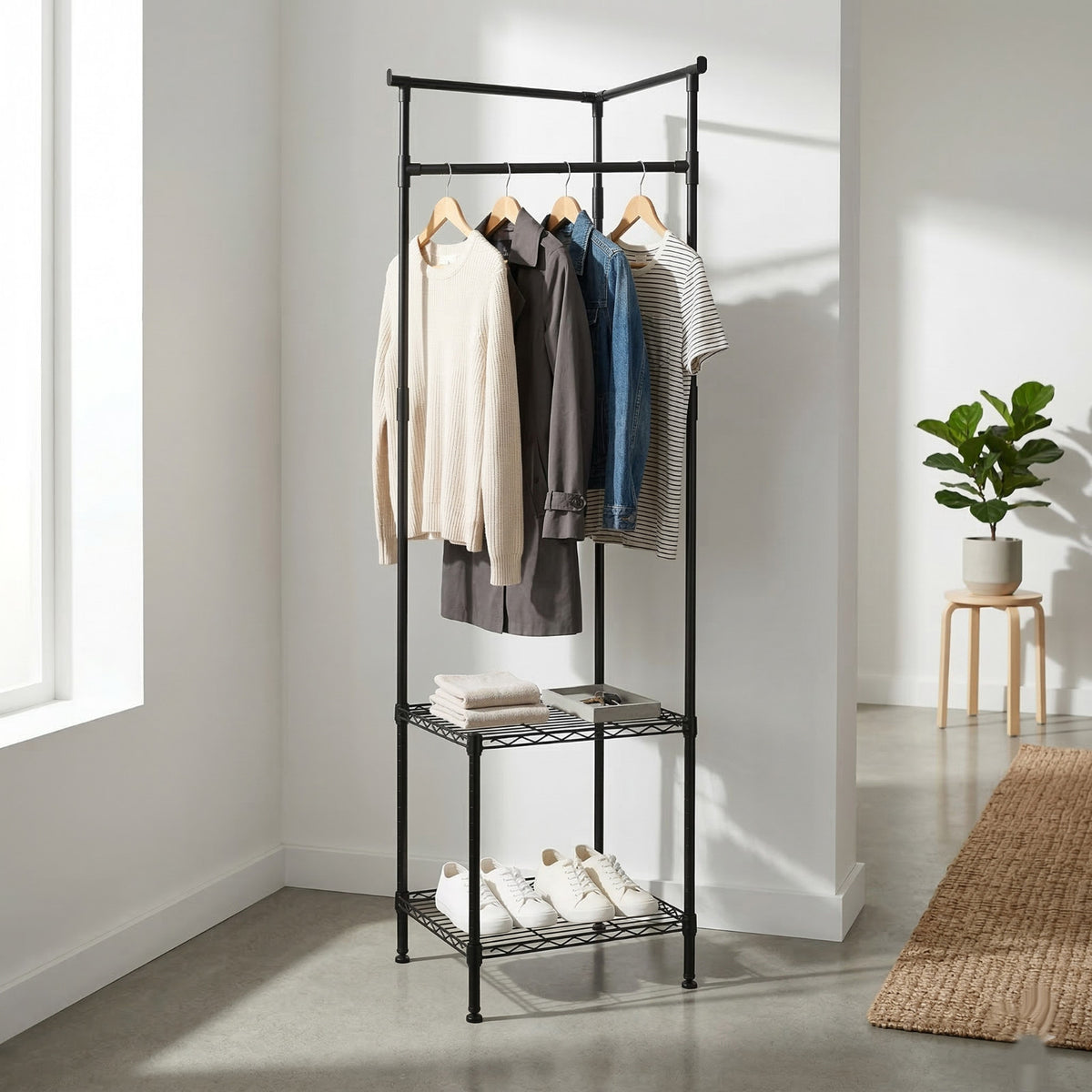 PORTE-MANTEAU AVEC 2 ÉTAGÈRES VERTICALES SALVASPAZIO EN MÉTAL MAISON VÊTEMENTS 72266