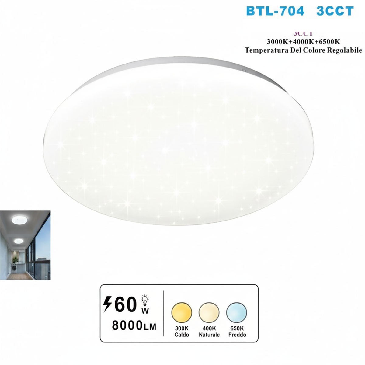 PLAFONIERA DA SOFFITTO LED 60W 3000K 4000K 6500K 8000LM SOTTILE 50CM ET-31640