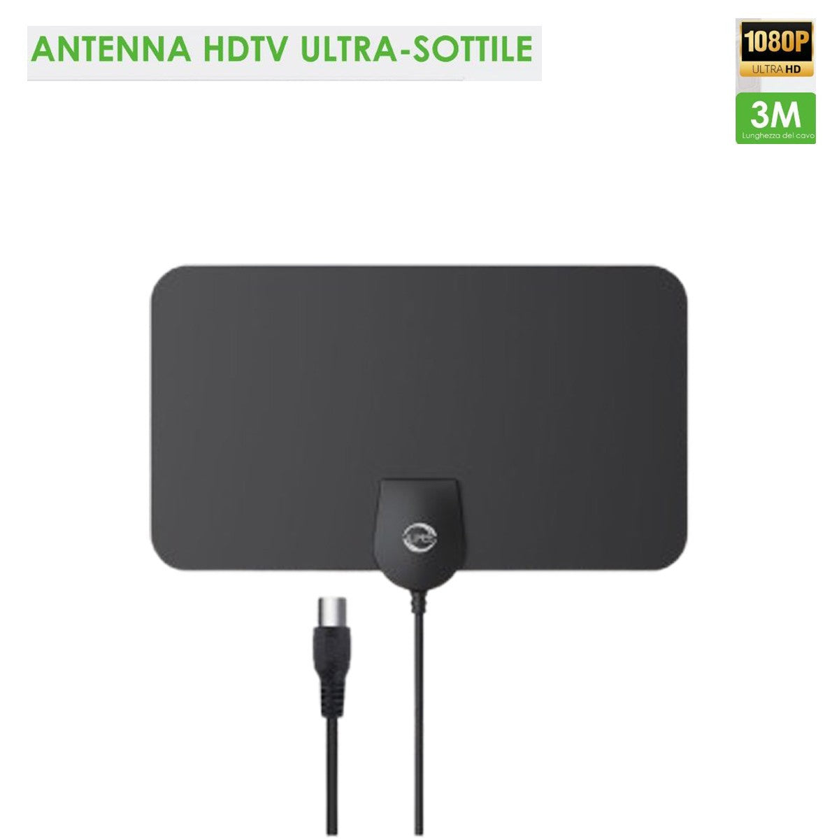 ANTENNA HDTV ULTRA-SOTTILE 1080P CON CAVO 3M RICEZIONE DIGITALE TERRESTRE 06023 TV TELEVISIONE