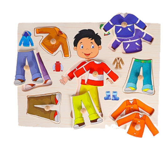 PUZZLE EN BOIS ENCASTRABLE ÉDUCATIF ENFANT VÊTEMENTS T-SHIRT SENSORIEL ENFANTS 53758