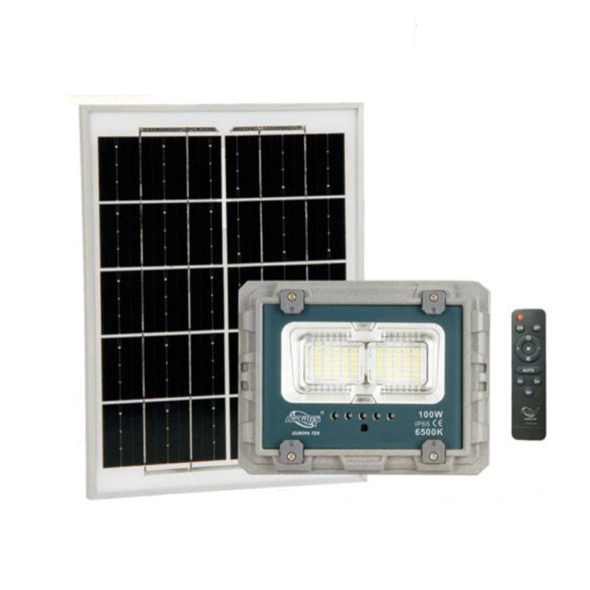 FARO LED CON PANNELLO SOLARE LUCE FREDDA FARETTO LED CASA GIARDINO ESTERNO 100W