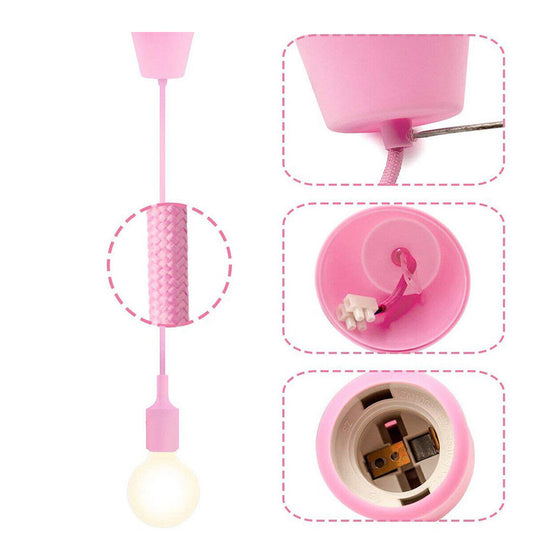 PORTALAMPADA A SOSPENSIONE PENDENTE LAMPADARIO SOFFITTO E27 ROSA DT-J02