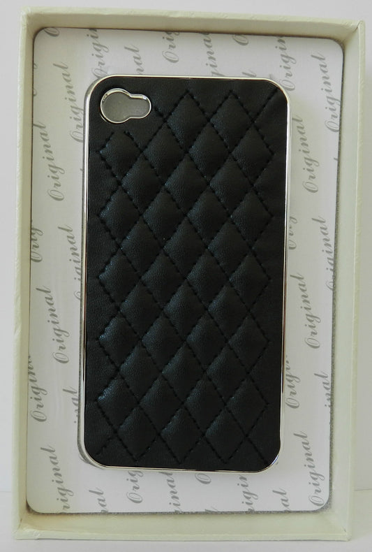 ÉTUI COQUE PLASTIQUE RIGIDE POUR APPLE IPHONE 4 4S SIMILI CUIR MINI-JES LOSANGES NOIR
