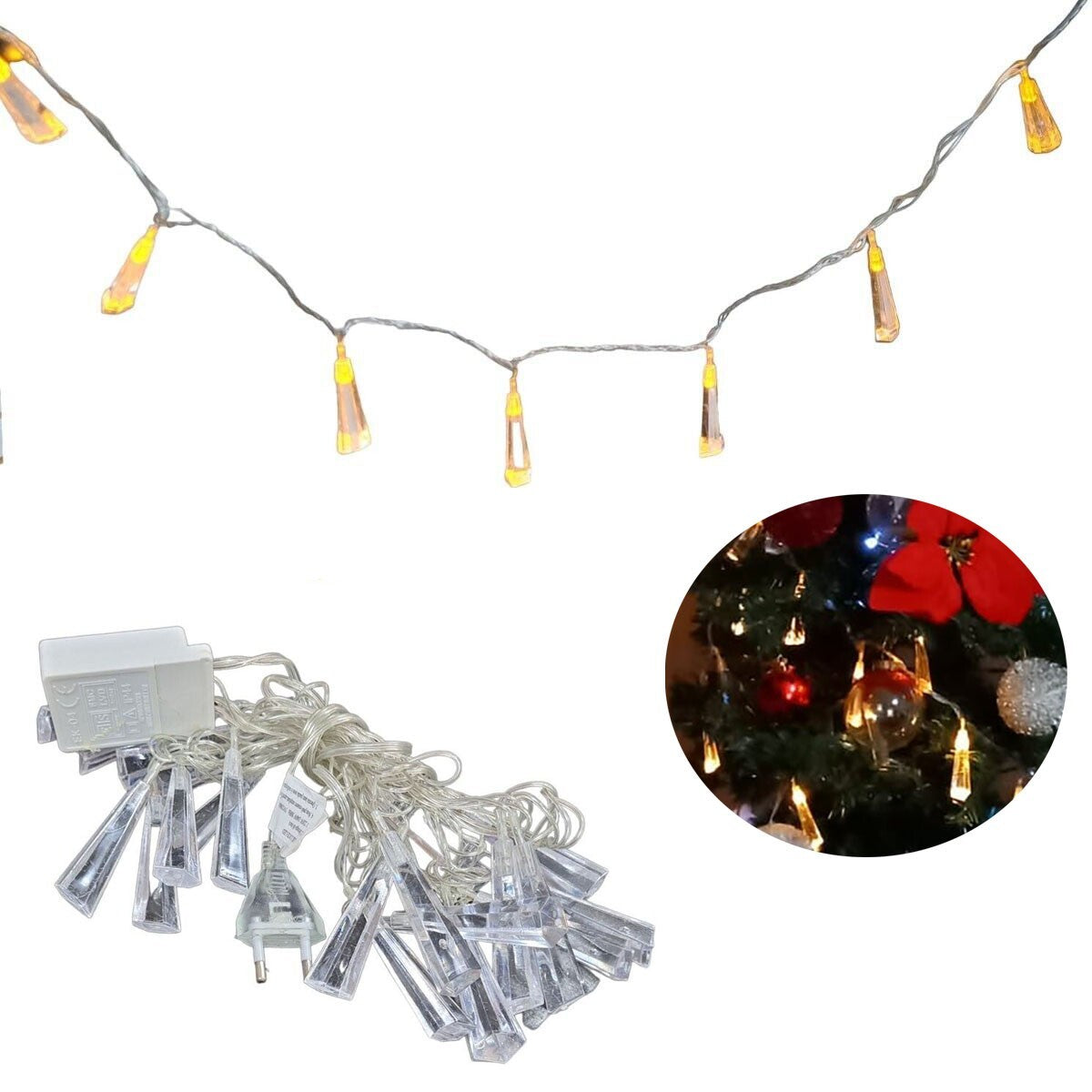 CATENA LUMINOSA DIAMANTI LUCE CALDO GOCCIA LUCI 20 LED NATALE FESTE ADDOBBI
