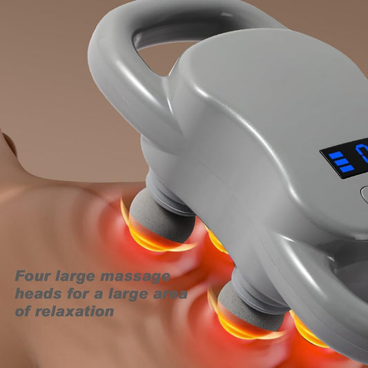 PISTOLET DE MASSAGE À PERCUSSION 4 TÊTES DOS JAMBES COU SOULAGE LA DOULEUR