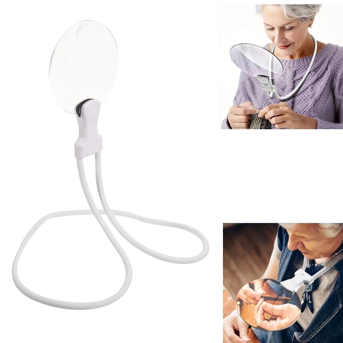 LENTE DI INGRANDIMENTO COLLO MANI LIBERE FLESSIBILE 5X REGOLABILE RICAMO BIANCA